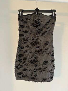Gray & Black Distressed Mini Dress